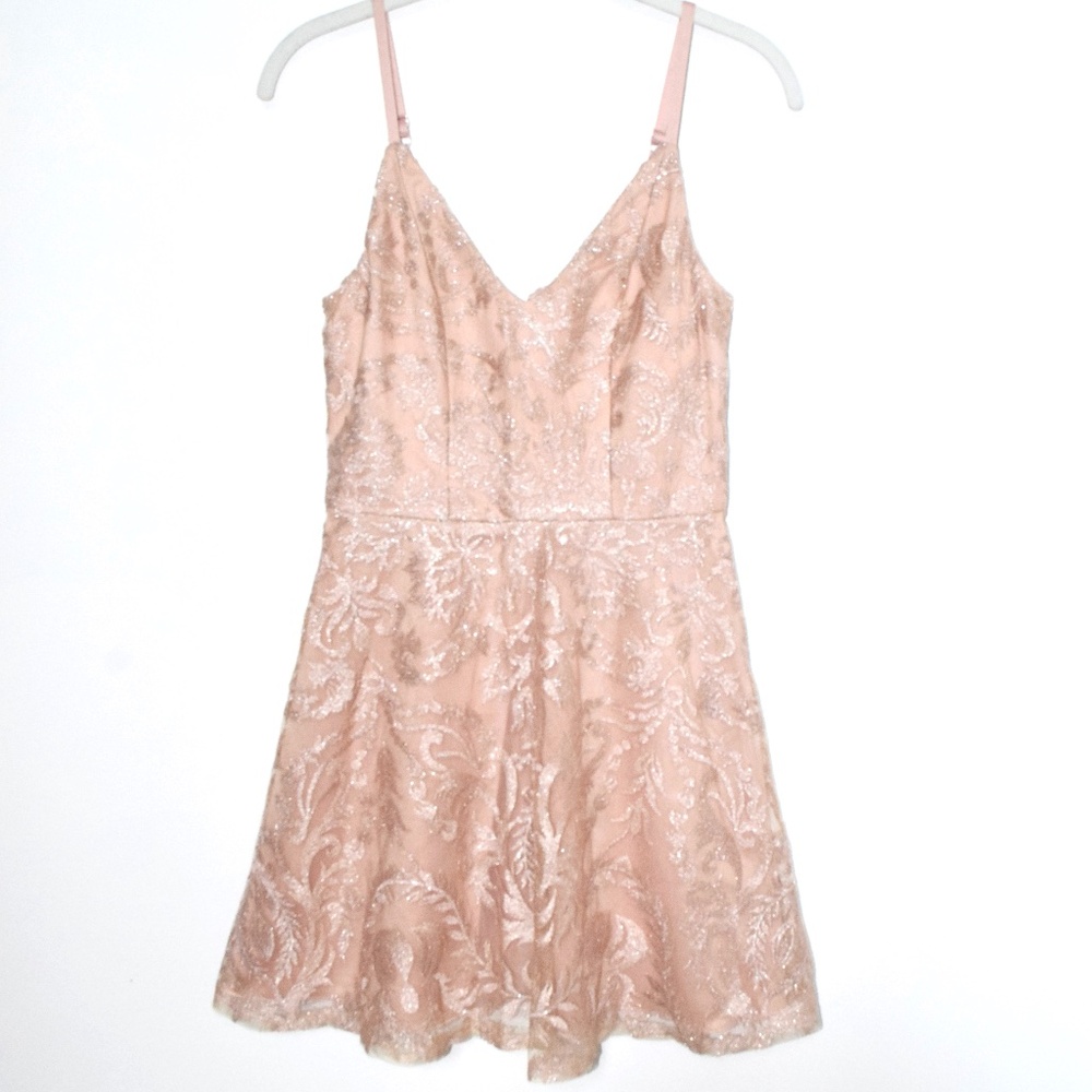 NEW Speechless Rose Gold Fit and Flare Lace V-Neck Dress - Size 5